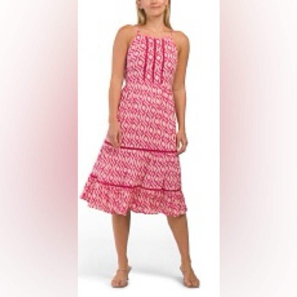 NWT. Band of the Free (Nordstrom) Halter Midi Dress. Fuscia and Pink. Size XS.